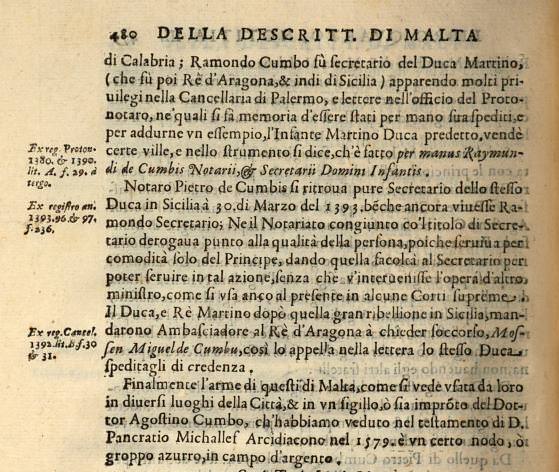 CUMBO dans  la Descrittione di MALTA