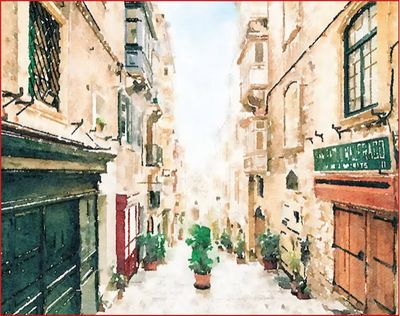Aquarelle d’une rue de La Valette