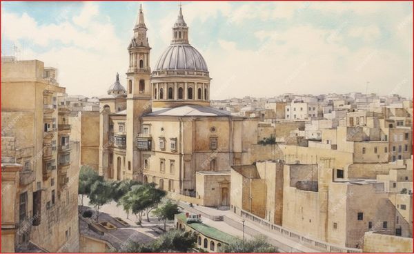 Peinture à L'aquarelle réaliste du Centre de Gozo