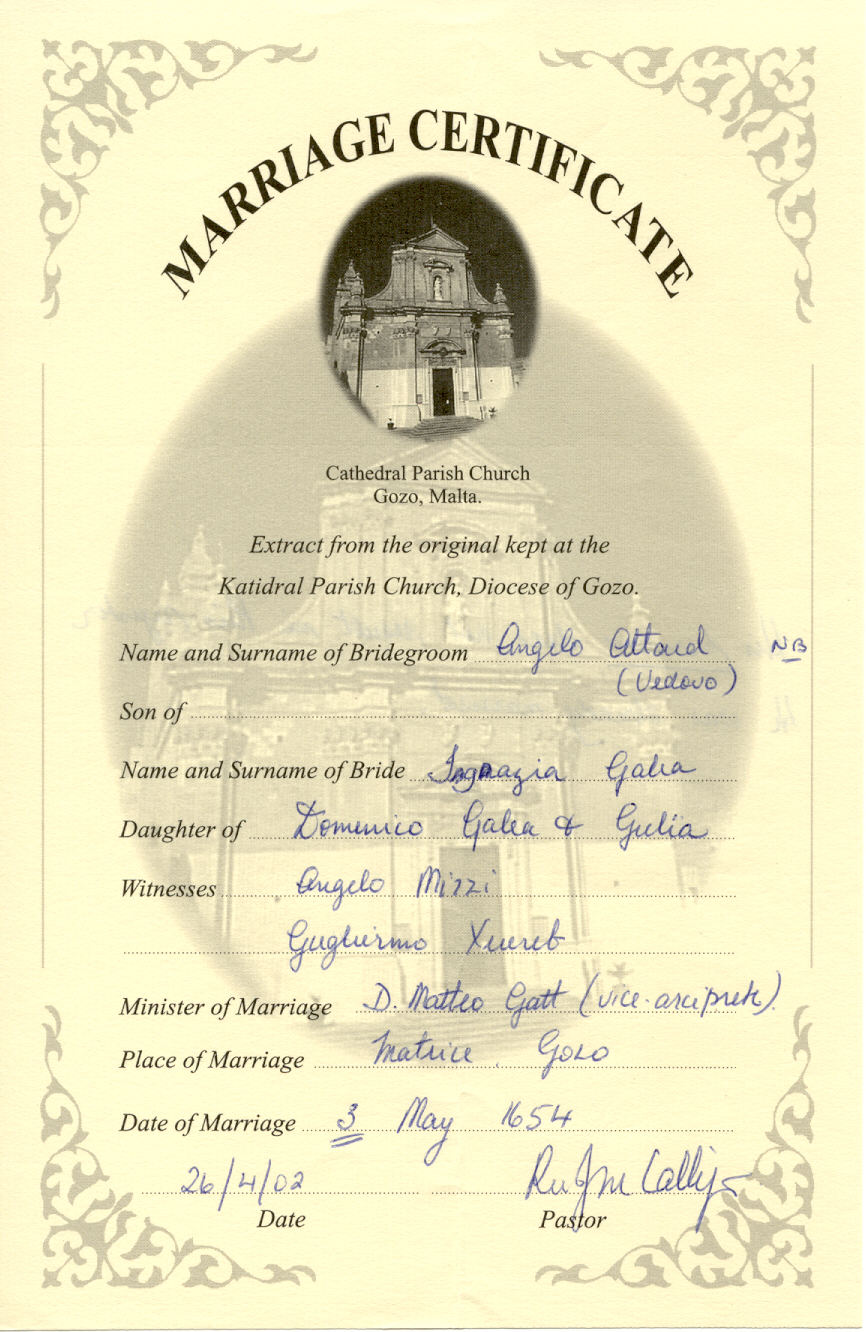 Certificat de Mariage à Malte