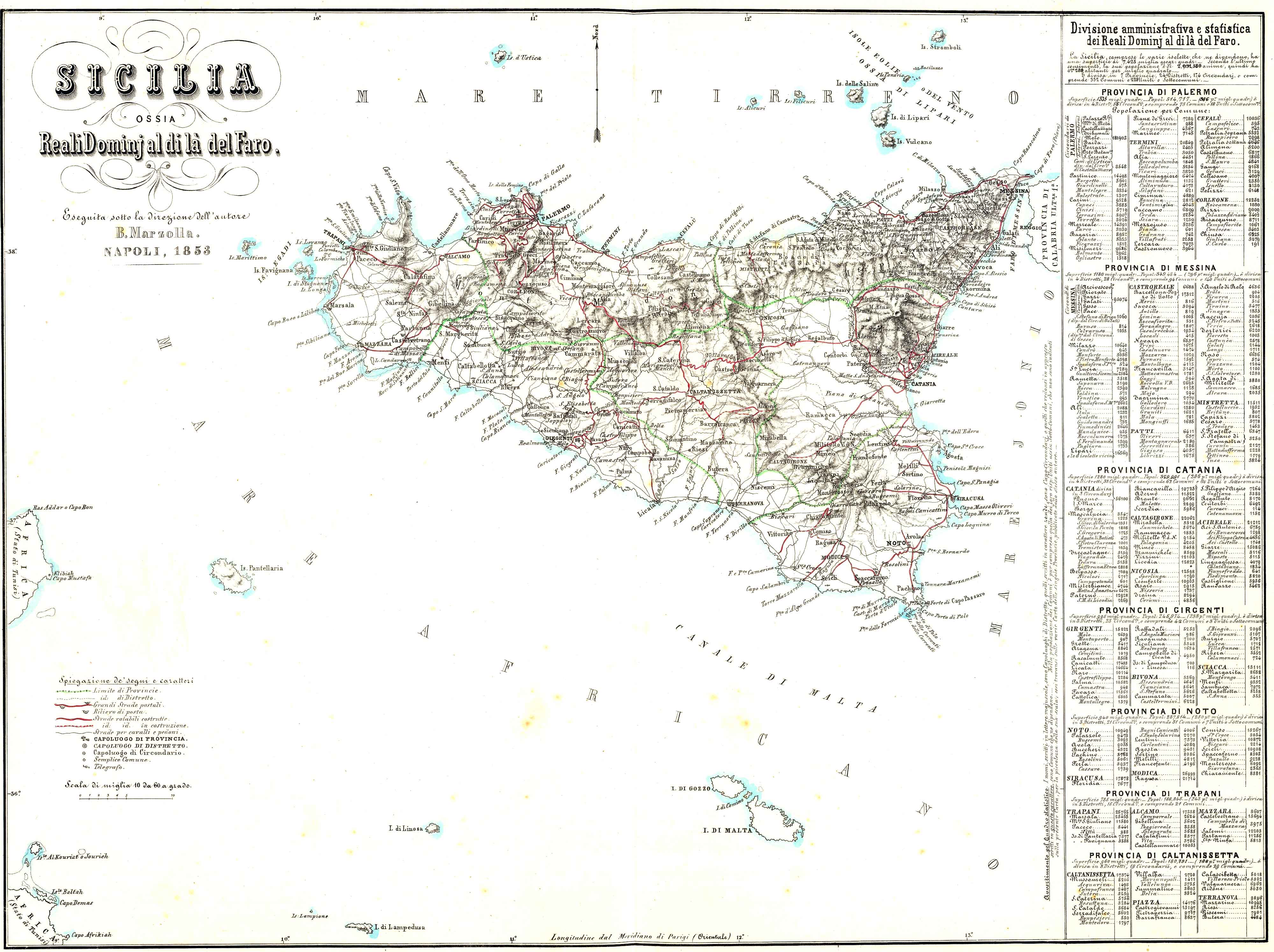 Carte de Sicile en 1853